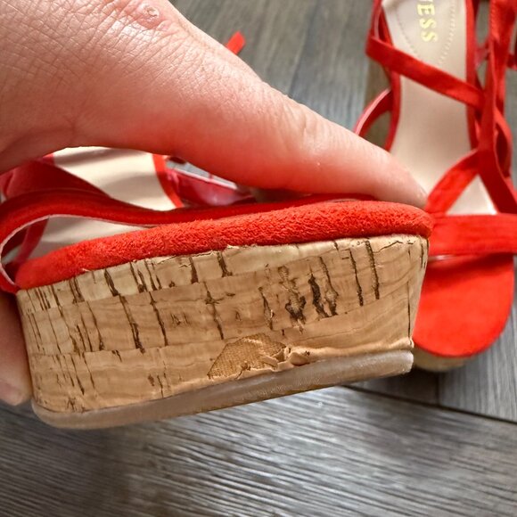 Guess Treacy Wedge Sandals “Red” Sz 8W - Picture 2 of 6